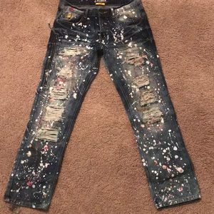 Denim cut straight leg jeans